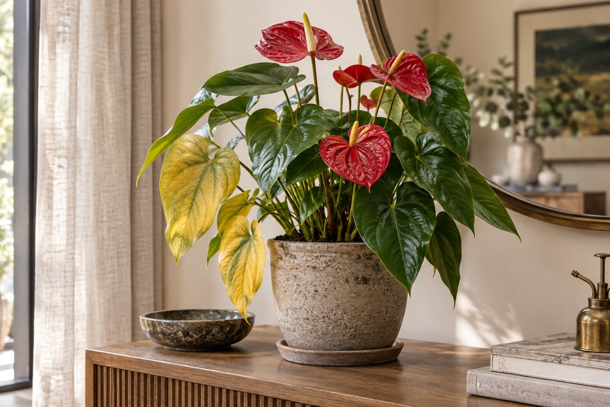 Anthurium aux feuilles jaunes : diagnostiquer avant de rempoter